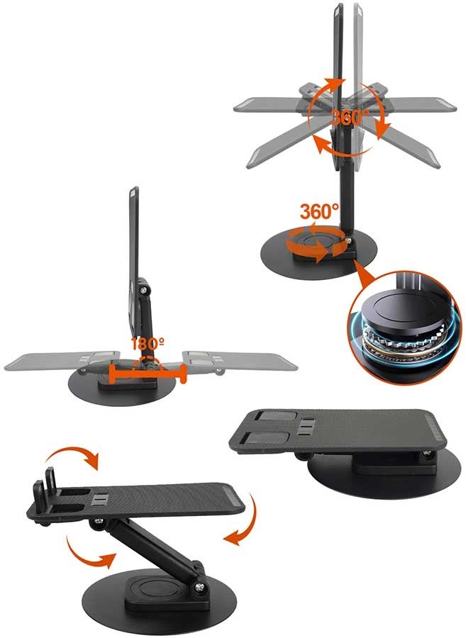 بشكل مختصر حامل هاتف محمول قابل للدوران 360 درجة، حامل هاتف مكتبي قابل للطي وقابل للتعديل بالكامل، حامل مكتبي، مناسب للهواتف ذات الأغطية السميكة، متوافق مع iPhone 17/16/15/14 Series iPad Xiaomi Huawei Samsung Smartphone & Tablet - Image 3